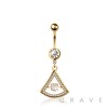 316L SURGICAL STEEL MULTI CZ HOLOW TEAR DROP BEZEL CENTER DANGLE BELLY BUTTON NAVEL RING 
